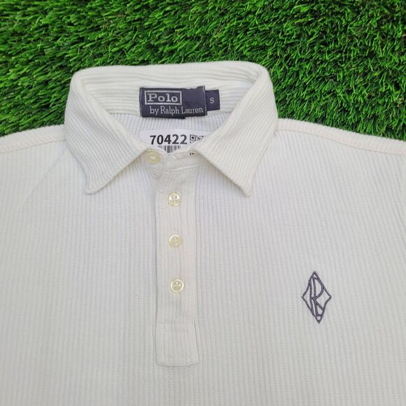 VTG Y2K Polo Ralph Lauren Waffle Knit Polo Mens S Cropped Boxy Fit - Picture 2 of 14